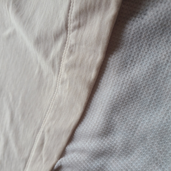 Cowl Neck Pullover Hoodie M Beige Mesh Hem High Low Sweatshirt Relaxed Fit Top - Picture 5 of 9